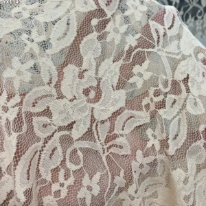 YX1343 Women's Dress 110gsm Apricot Color Chantilly Lace Fabric 92% Polyester 8% Spandex Stretch Chantilly Mesh Lace Fabric...