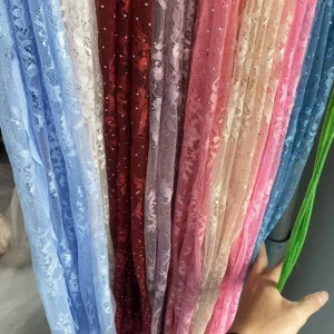 YX1347-1 300*150CM Middle East and UAE Hot-Selling Eyelash Lace Fabric 3D Diamond Embroidered Lace Fabric for Dress - 100%...