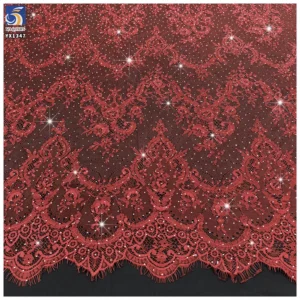 YX1347-1 300*150CM Middle East and UAE Hot-Selling Eyelash Lace Fabric 3D Diamond Embroidered Lace Fabric for Dress - 100%...