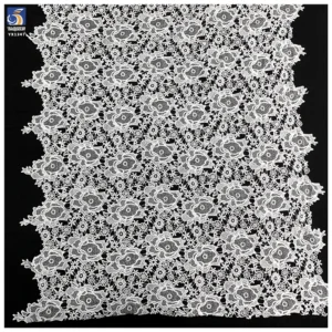 YX1348 Hot Selling Hollow Embroidery Large Flowers Dark Red Water-Soluble Lace Fabric 100% Polyester Milk Silk Lace Fabric...