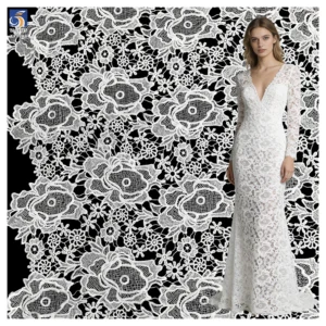 YX1348 Hot Selling Hollow Embroidery Large Flowers Dark Red Water-Soluble Lace Fabric 100% Polyester Milk Silk Lace Fabric...