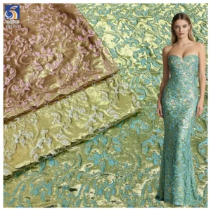 YX1350 Luxurious Two-Tone Gold Thread Lurex Brocade Fabric Polyester Brocade Jacquard Dress Fabric for Beautiful Woman
