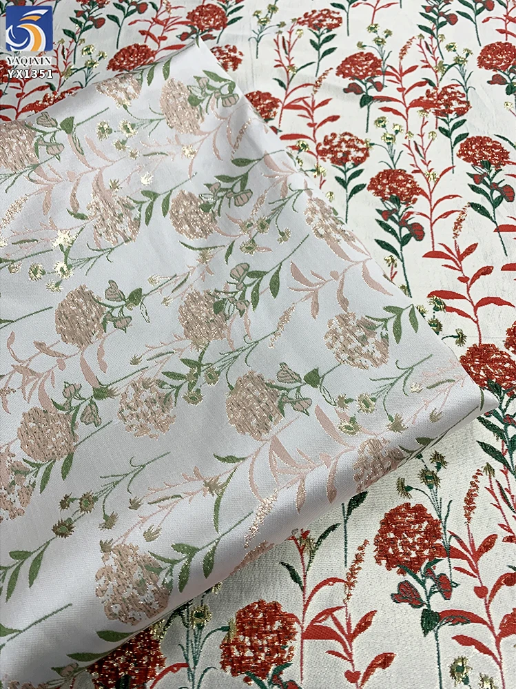 YX1351 New Fashion Design 2026 Bright Red Florals Fabric Wholesale Woven Brocade Jacquard Fabric for Garment - 100%...