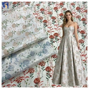 YX1351 New Fashion Design 2026 Bright Red Florals Fabric Wholesale Woven Brocade Jacquard Fabric for Garment - 100%...