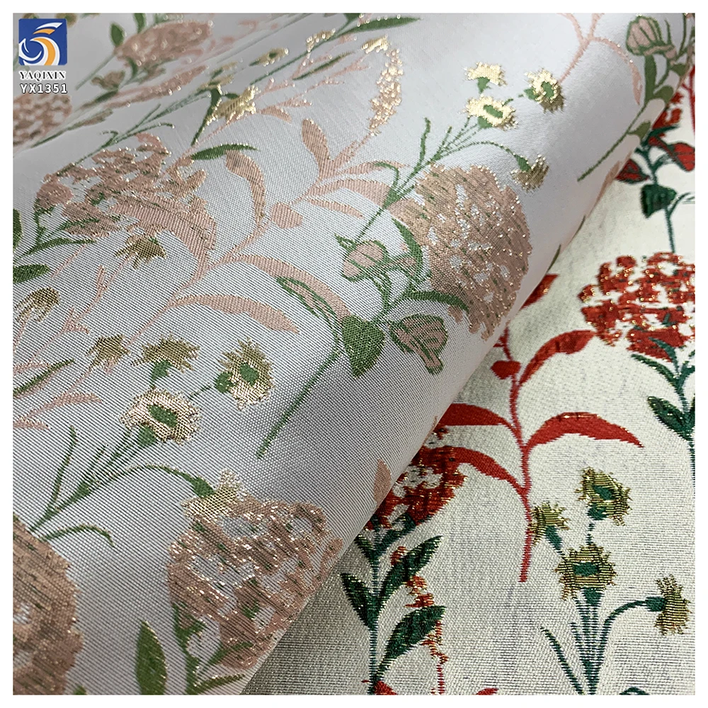 YX1351 New Fashion Design 2026 Bright Red Florals Fabric Wholesale Woven Brocade Jacquard Fabric for Garment - 100%...