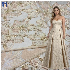 YX1354 High Quality 100 Polyester Soft Jacquard Chiffon Brocade Fabric With Flowers Two-Tone Gold Thread Brocade