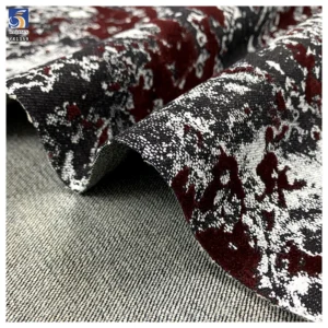 YX1359 High Quality Brands Custom 10oz 400gsm Flocked Denim Fabric Burgundy Polyester Stretch Flock Denim Fabric for Jackets...