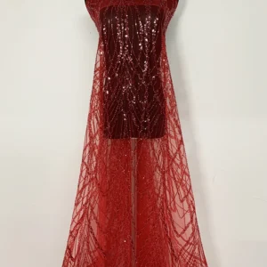 YX1364 New Trends 2026 Nigeria Africa 350gsm Heavyweight Red Glitter Lace Fabrics Red Glittering Net Lace Fabric for Woman...