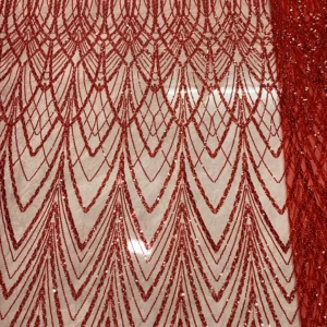 YX1364 New Trends 2026 Nigeria Africa 350gsm Heavyweight Red Glitter Lace Fabrics Red Glittering Net Lace Fabric for Woman...