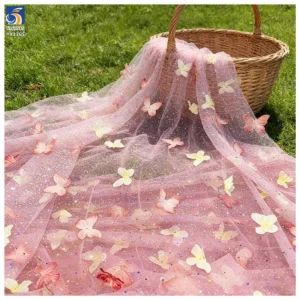 YX1365 New Glitter Tulle Fabric With 3D Diamonds Stones Butterfly Gradient Glitter Polyester Knitted 3D Butterfly Mesh...