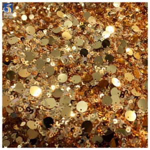 YX1366 600gsm 12CM+5CM Heavyweight Gold Sequins Embroidery Four-Way Elastic Mesh Base Sequin Fabric for Tight Skirt - 100%...