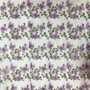 YX1369 New Product Launch 2026 Polyester Soft Tulle Mini 3D Embroidery Blue Butterflies Fabric Embroidered 3D Mesh Fabric...