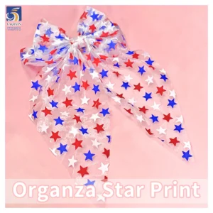 YX1371 Custom 145cm 80gsm American Independence Day Fabric Holiday American Flag Stars Organza Printed Fabric - 100%...