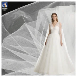 YX1374 Minimum Order 1 Yard Glossy Polyester Stiff Mesh Fabric Pure White Knitted Tulle Fabric for Dress Wedding - 100%...