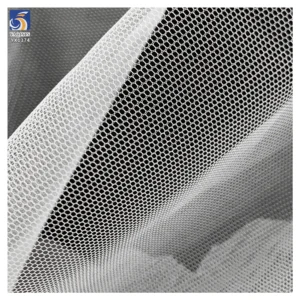 YX1374 Minimum Order 1 Yard Glossy Polyester Stiff Mesh Fabric Pure White Knitted Tulle Fabric for Dress Wedding - 100%...