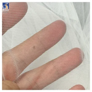 YX1374 Minimum Order 1 Yard Glossy Polyester Stiff Mesh Fabric Pure White Knitted Tulle Fabric for Dress Wedding - 100%...