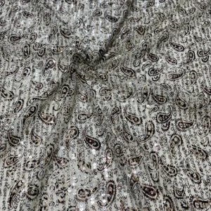 YX1378 150cm 200gsm 2026 New Paisley Printed Sequin Mesh Fabric 3mm Stretch Net Party Dress Sequins Fabric Textile...