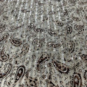 YX1378 150cm 200gsm 2026 New Paisley Printed Sequin Mesh Fabric 3mm Stretch Net Party Dress Sequins Fabric Textile...