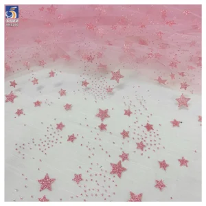 YX1380 Popular 2026 Style Pink Glitter Tulle Fabric by the Yard Knit Glitter Stars Mesh Tulle Fabric for Girls Dress - 100%...