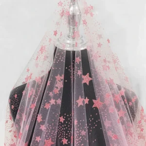 YX1380 Popular 2026 Style Pink Glitter Tulle Fabric by the Yard Knit Glitter Stars Mesh Tulle Fabric for Girls Dress - 100%...