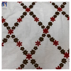 YX1381 Suppliers in Guangzhou China Customization Flock Fabric Knitted Small Florals Flocked Pretty Tulle Mesh Fabrics...