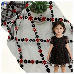 YX1381 Suppliers in Guangzhou China Customization Flock Fabric Knitted Small Florals Flocked Pretty Tulle Mesh Fabrics...