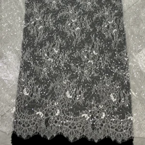 YX1383 300*150CM Popular and Best-Selling Coffee Brown/Ivory Apricot Eyelash Lace Fabric With Sequins for New Year Dress...