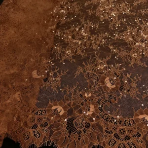 YX1383 300*150CM Popular and Best-Selling Coffee Brown/Ivory Apricot Eyelash Lace Fabric With Sequins for New Year Dress...