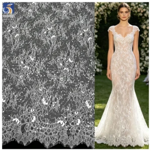 YX1383 300*150CM Popular and Best-Selling Coffee Brown/Ivory Apricot Eyelash Lace Fabric With Sequins for New Year Dress...