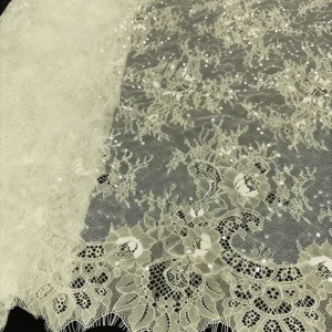 YX1383 300*150CM Popular and Best-Selling Coffee Brown/Ivory Apricot Eyelash Lace Fabric With Sequins for New Year Dress...