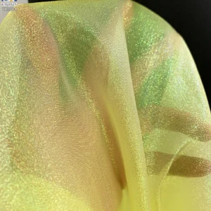 YX1388 45g Top Quality Colorful Rainbow Holographic Transparent Organza Fabric for Clothing Polyester Stiff Organza Fabric...