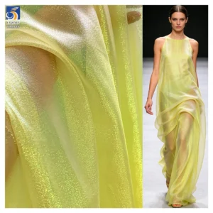YX1388 45g Top Quality Colorful Rainbow Holographic Transparent Organza Fabric for Clothing Polyester Stiff Organza Fabric...