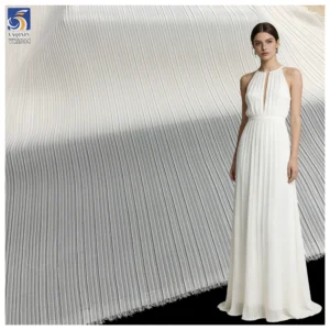 YX1394 New Product Launch 2026 Style 100% Polyester Off-White Pearl Chiffon Pleated Fabric for Garments Dress - 100%...