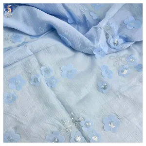 YX1401 Laser 3D Embroidery Sunflower Flowers Chiffon Fabrics With Sequins Crepe Chiffon Fabric for Chinese Cheongsam - 100%...