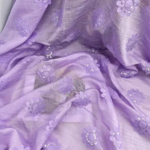 YX1401 Laser 3D Embroidery Sunflower Flowers Chiffon Fabrics With Sequins Crepe Chiffon Fabric for Chinese Cheongsam - 100%...