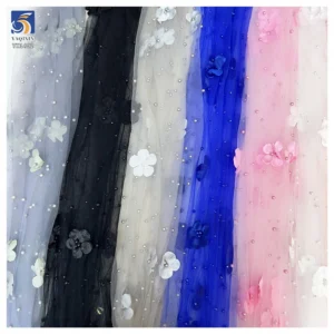 YX1402 Competitive Prices 3D Floral Pearls Tulle Skirt Fabric for Girls' Beautiful 2026 Embroidered 3D Mesh Fabric - 100%...