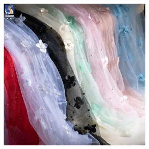 YX1402 Competitive Prices 3D Floral Pearls Tulle Skirt Fabric for Girls' Beautiful 2026 Embroidered 3D Mesh Fabric - 100%...