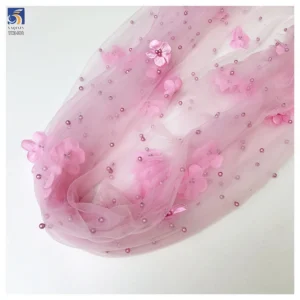 YX1402 Competitive Prices 3D Floral Pearls Tulle Skirt Fabric for Girls' Beautiful 2026 Embroidered 3D Mesh Fabric - 100%...