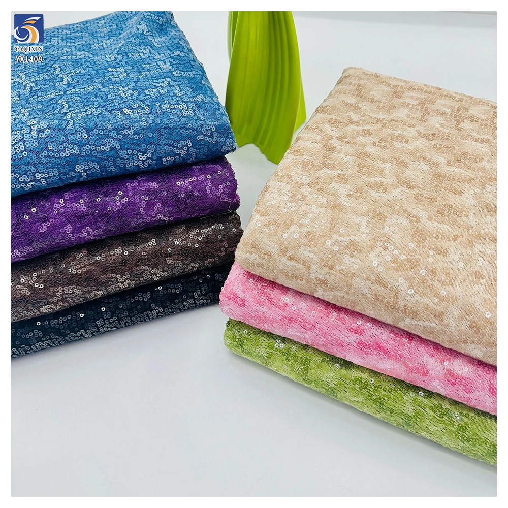 YX1409 140cm 250g Spot 2026 Embroidered 3mm Nude Skin Tone Sequins Fabric Mesh Sequins Fabric for Pretty Dress - 100%...
