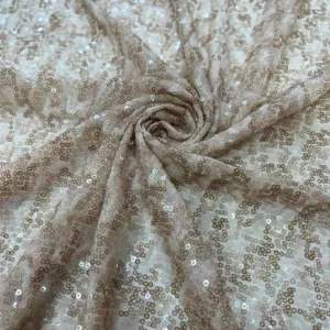 YX1409 140cm 250g Spot 2026 Embroidered 3mm Nude Skin Tone Sequins Fabric Mesh Sequins Fabric for Pretty Dress - 100%...