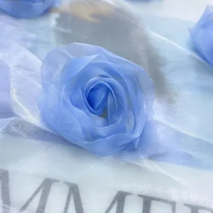 YX1414 150gsm Summer 2026 Dress Liquid Organza Rose Flower 3D Embroidery Fabric for 1 Yard - 100% Polyester, 150 gsm, 150...