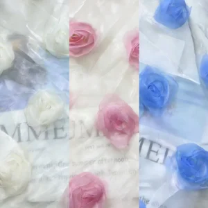 YX1414 150gsm Summer 2026 Dress Liquid Organza Rose Flower 3D Embroidery Fabric for 1 Yard - 100% Polyester, 150 gsm, 150...