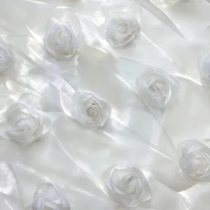 YX1414 150gsm Summer 2026 Dress Liquid Organza Rose Flower 3D Embroidery Fabric for 1 Yard - 100% Polyester, 150 gsm, 150...
