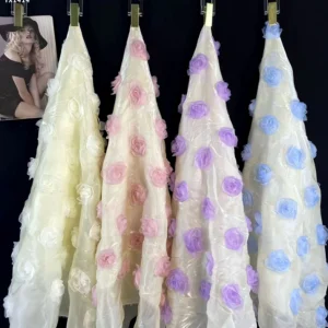 YX1414 150gsm Summer 2026 Dress Liquid Organza Rose Flower 3D Embroidery Fabric for 1 Yard - 100% Polyester, 150 gsm, 150...
