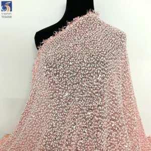 YX1420 Winter 100% Polyester White Pom-Pom Lace Jacquard Fabric With Embroidered 5mm Sequin for Women's Dress - 100%...
