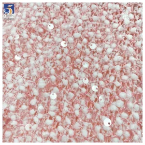 YX1420 Winter 100% Polyester White Pom-Pom Lace Jacquard Fabric With Embroidered 5mm Sequin for Women's Dress - 100%...