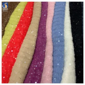 YX1421 High Quality Knit Blend Yarn Polyester Feather Jacquard Fabric With Sequins Winter Thick Fashion Fabric for Woman...