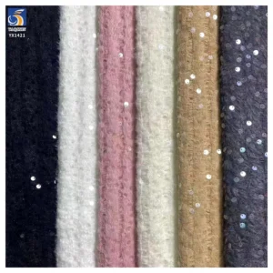 YX1421 High Quality Knit Blend Yarn Polyester Feather Jacquard Fabric With Sequins Winter Thick Fashion Fabric for Woman...