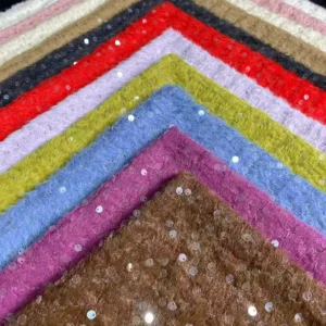 YX1421 High Quality Knit Blend Yarn Polyester Feather Jacquard Fabric With Sequins Winter Thick Fashion Fabric for Woman...