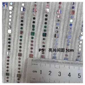 YX1424 145CM 100gsm Gold and Silver Vertical Striped Laser Lurex Shiny Sequins Knit Fabric 2026 Custom Skirt Sequins Fabric...